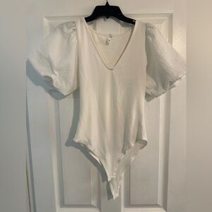 Glam White Puff Sleeve Bodysuit